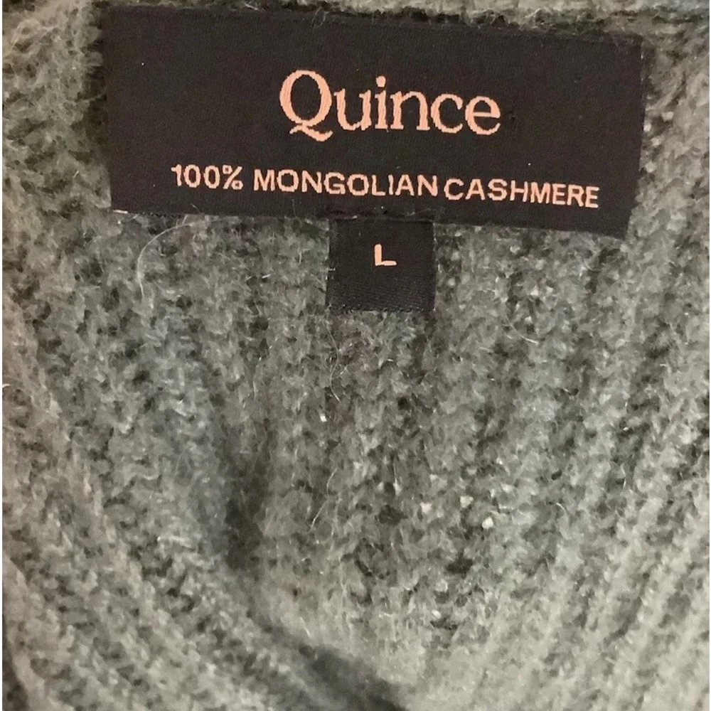 Quince Sz L 100% Mongolian Cashmere Ribbed Pullover Crewneck Sweater Green - Picture 5 of 6